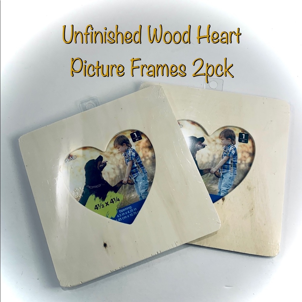 Plaid Unfinished Wood Heart Picture Frames. Paintable, Stainable, Arts & Craft.